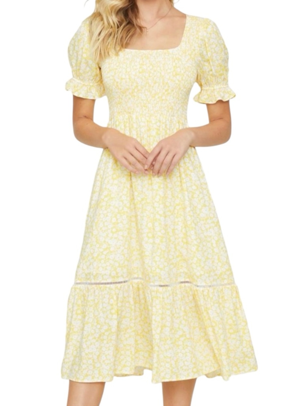 Lost + Wander Midi Dress Floral Cottagecore Yellow White S & XS